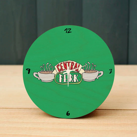 Friends Central Perk Wooden Table Clock on Premium Plywood | Ink Infused into the Wood | 6 x 6 inches with table stand ; 1 AA battery | American Sitcom ; Central Perk ; Friends |