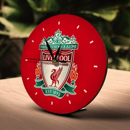 Liverpool Wooden Table Clock on Premium Plywood | Ink Infused into the Wood | 6 x 6 inches with table stand ; 1 AA battery | Soccer ; Liverpool ; The Reds |