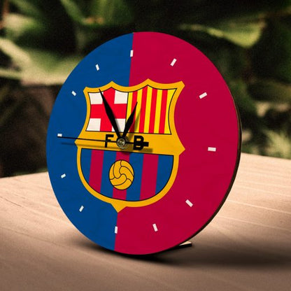 FC Barcelona Wooden Table Clock on Premium Plywood | Ink Infused into the Wood | 6 x 6 inches with table stand ; 1 AA battery | Soccer ; FCB ; FC Barcelona |