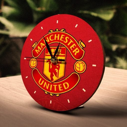 Manchester United Wooden Table Clock on Premium Plywood | Ink Infused into the Wood | 6 x 6 inches with table stand ; 1 AA battery | Soccer ; Man United ; The Red Devils |