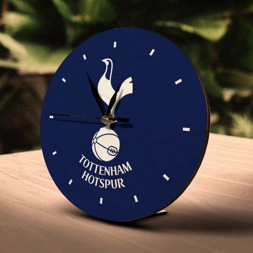 Tottenham Hotspur F.C. Wooden Table Clock on Premium Plywood | Ink Infused into the Wood | 6 x 6 inches with table stand ; 1 AA battery | Soccer ; Tottenham ; Spurs |