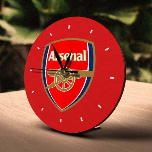 Arsenal Wooden Table Clock on Premium Plywood | Ink Infused into the Wood | 6 x 6 inches with table stand ; 1 AA battery | Soccer ; Arsenal ; Arsenal F.C. |