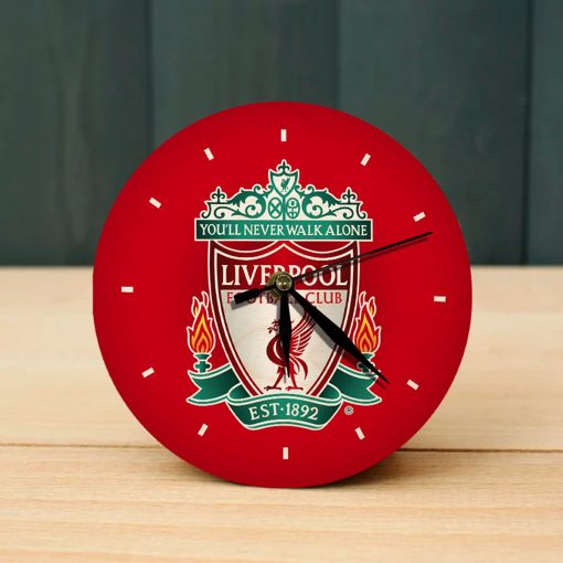 Liverpool Wooden Table Clock on Premium Plywood | Ink Infused into the Wood | 6 x 6 inches with table stand ; 1 AA battery | Soccer ; Liverpool ; The Reds |