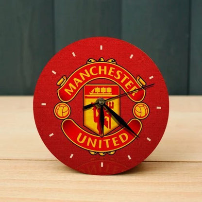 Manchester United Wooden Table Clock on Premium Plywood | Ink Infused into the Wood | 6 x 6 inches with table stand ; 1 AA battery | Soccer ; Man United ; The Red Devils |