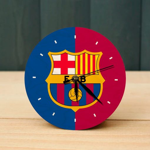 FC Barcelona Wooden Table Clock on Premium Plywood | Ink Infused into the Wood | 6 x 6 inches with table stand ; 1 AA battery | Soccer ; FCB ; FC Barcelona |