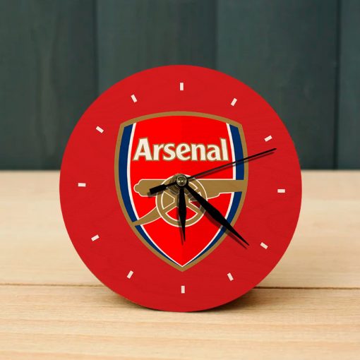 Arsenal Wooden Table Clock on Premium Plywood | Ink Infused into the Wood | 6 x 6 inches with table stand ; 1 AA battery | Soccer ; Arsenal ; Arsenal F.C. |