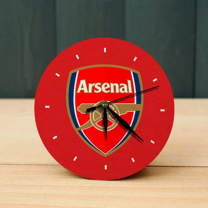 Arsenal Wooden Table Clock on Premium Plywood | Ink Infused into the Wood | 6 x 6 inches with table stand ; 1 AA battery | Soccer ; Arsenal ; Arsenal F.C. |