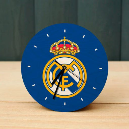 Real Madrid Wooden Table Clock on Premium Plywood | Ink Infused into the Wood | 6 x 6 inches with table stand ; 1 AA battery | Soccer ; Real Madrid ; Belgium |