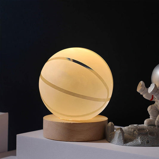 Basketball 3D Crystal Ball Luminous Lamp with Wooden Base | 3D laser engraving inside crystal ball | Warm White Light |