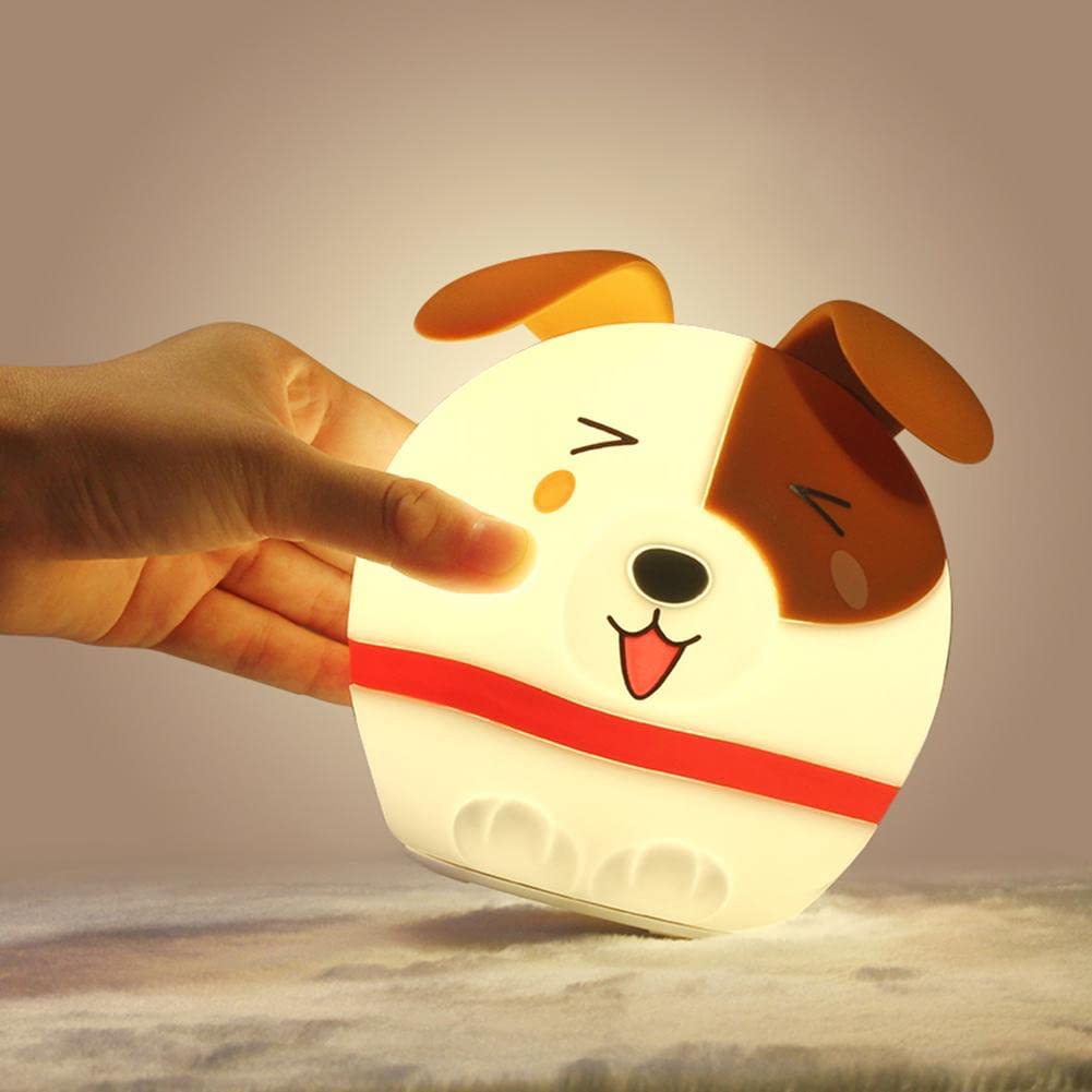 Dog White Brown (Design A) Silicone Touch Colour Changing LED Lamp | USB Rechargeable | Batteries not Required | 7 Colorful Light Mode | Soft Silicone |