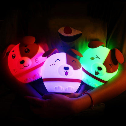 Dog White Brown (Design A) Silicone Touch Colour Changing LED Lamp | USB Rechargeable | Batteries not Required | 7 Colorful Light Mode | Soft Silicone |