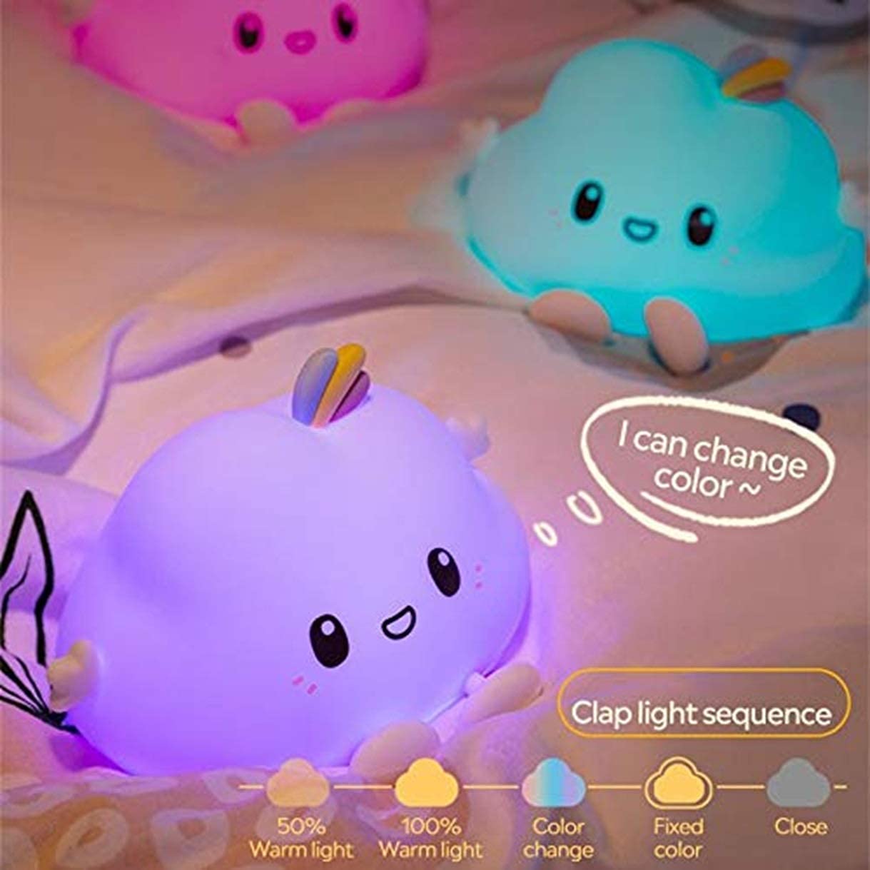 Cloud Silicone Touch Colour Changing LED Lamp | USB Rechargeable | Batteries not Required | 7 Colorful Light Mode | Soft Silicone |