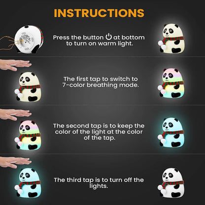 Panda Close Eye Silicone Touch Colour Changing LED Lamp | USB Rechargeable | Batteries not Required | 7 Colorful Light Mode | Soft Silicone |