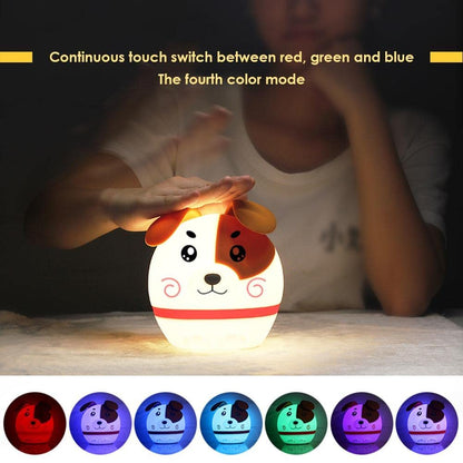 Dog White Brown (Design A) Silicone Touch Colour Changing LED Lamp | USB Rechargeable | Batteries not Required | 7 Colorful Light Mode | Soft Silicone |