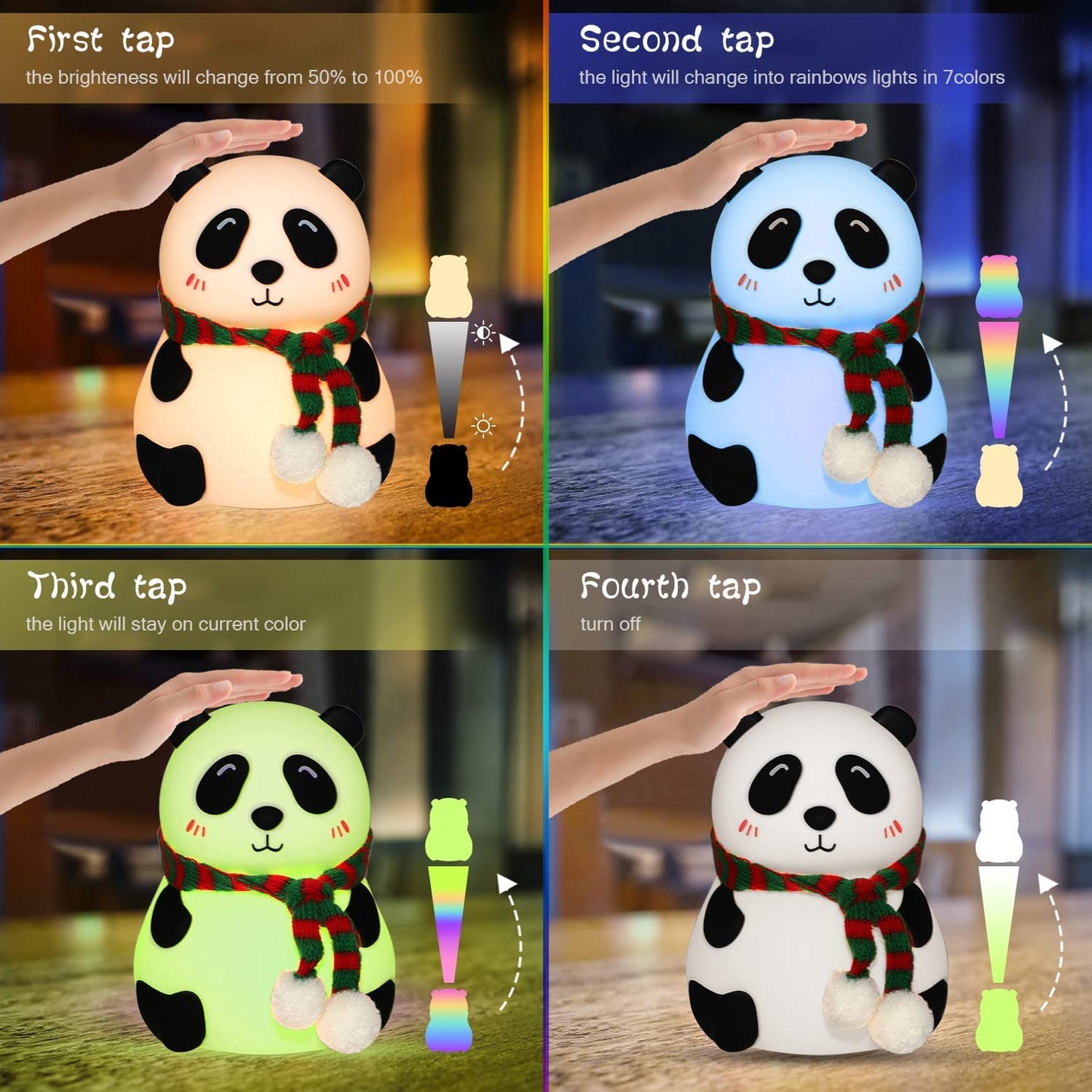 Panda Close Eye Silicone Touch Colour Changing LED Lamp | USB Rechargeable | Batteries not Required | 7 Colorful Light Mode | Soft Silicone |