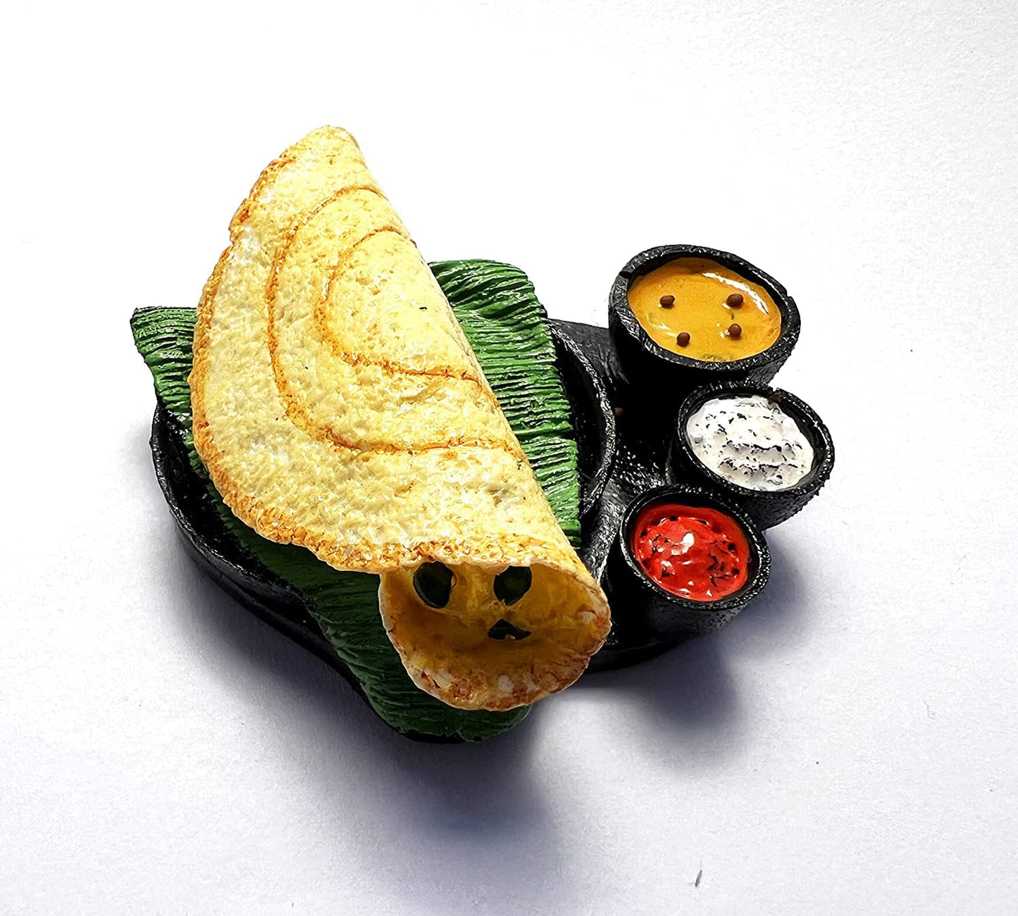 Dosa with Chutney (South Indian Food) 3D Fridge Magnet | Miniature Food | Souvenir Gift | Made of Ceramic | Hand Painted | Made in India | Miniatures | Delicious Indian Foods |