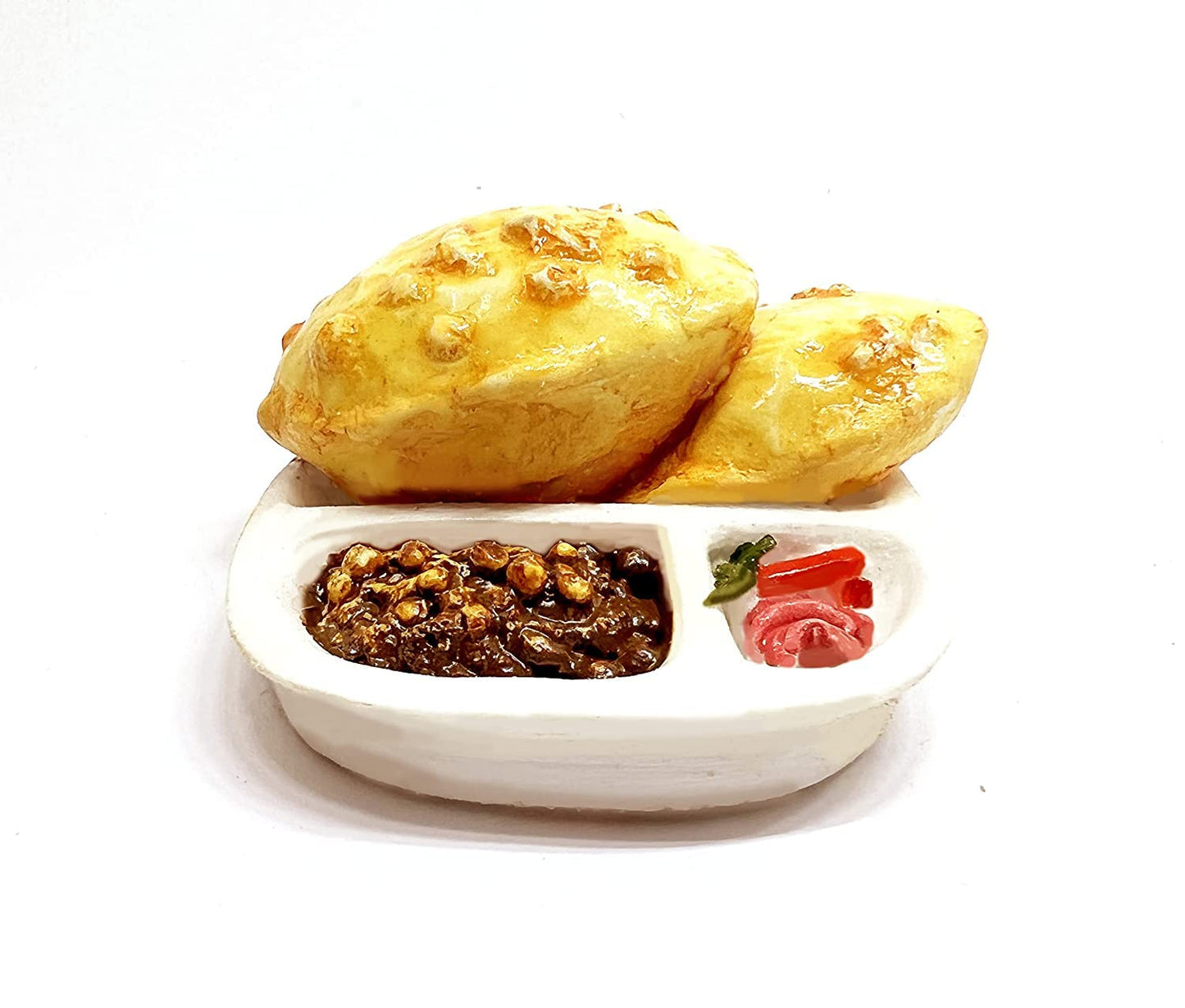 Chole Bhature 3D Fridge Magnet | Miniature Food | Souvenir Gift | Made of Ceramic | Hand Painted | Made in India | Miniatures | Delicious Indian Foods |