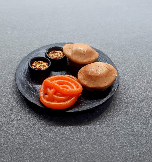 Aloo Ki Sabzi, Puri and Jalebi 3D Fridge Magnet | Miniature Food | Souvenir Gift | Made of Ceramic | Hand Painted | Made in India | Miniatures | Delicious Indian Foods |