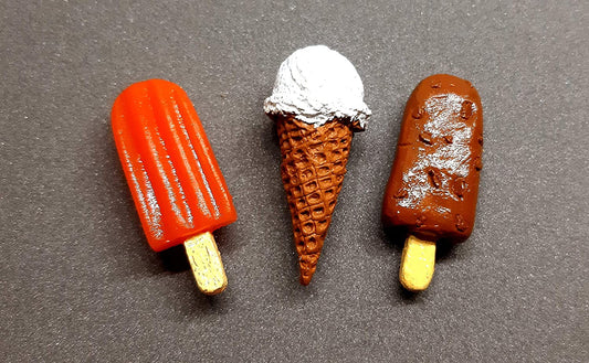 Ice Cream Lovers (Orange Bar, Softy, Choco Bar) | 3D Fridge Magnet | Set of 3 | Souvenir Gift | Made of Ceramic | Hand Painted | Made in India | Miniatures | Delicious Indian Foods |