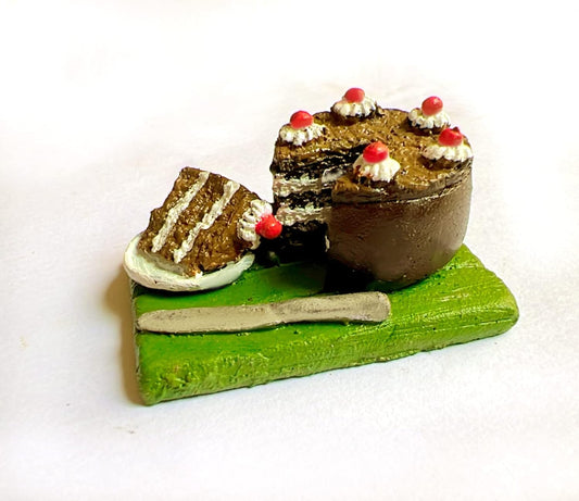 Chocolate Cake (Black Forest) 3D Fridge Magnet | Miniature Food | Souvenir Gift | Made of Ceramic | Hand Painted | Made in India | Miniatures | Delicious Indian Foods |