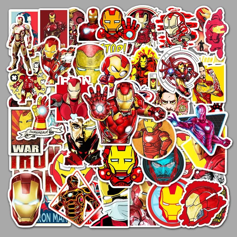 Iron Man Vinyl Stickers | 50 Pieces | Reusable | Good for Laptop, MacBook, Mobile Phone, Refrigerator, Notebook, Closet | Waterproof Stickers |