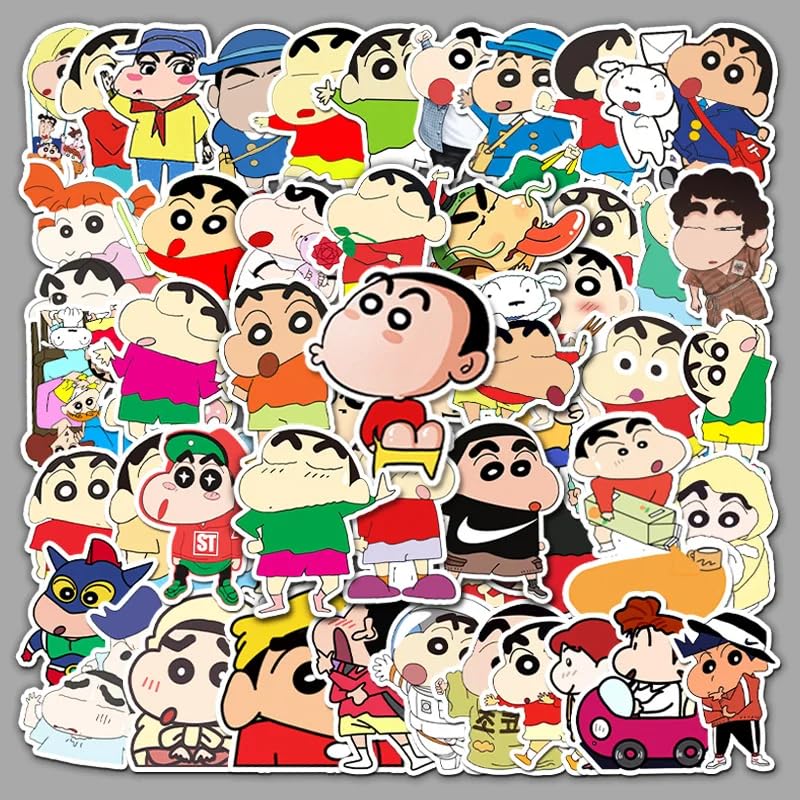 Shinchan Vinyl Stickers | 50 Pieces | Reusable | Good for Laptop, MacBook, Mobile Phone, Refrigerator, Notebook, Closet | Waterproof Stickers |