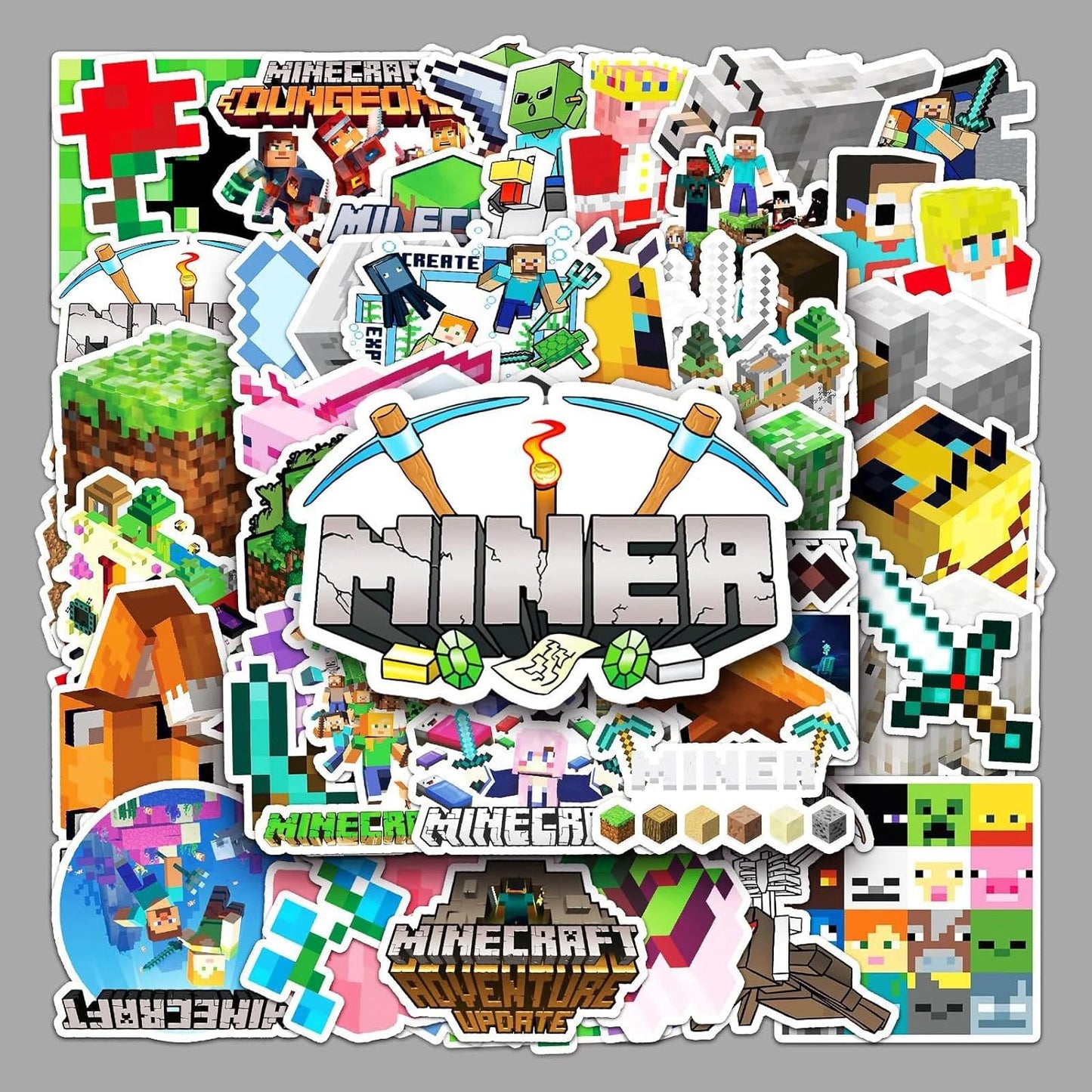 Minecraft Vinyl Stickers | 50 Pieces | Reusable | Good for Laptop, MacBook, Mobile Phone, Refrigerator, Notebook, Closet | Waterproof Stickers |