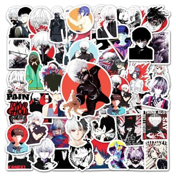 Tokyo Ghoul Vinyl Stickers| 50 Pieces | Reusable | Good for Laptop, MacBook, Mobile Phone, Refrigerator, Notebook, Closet | Waterproof Stickers |