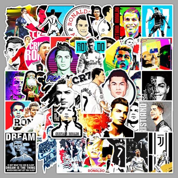 Cristiano Ronaldo Vinyl Stickers | 50 Pieces | Reusable | Good for Laptop, MacBook, Mobile Phone, Refrigerator, Notebook, Closet | Waterproof Stickers |