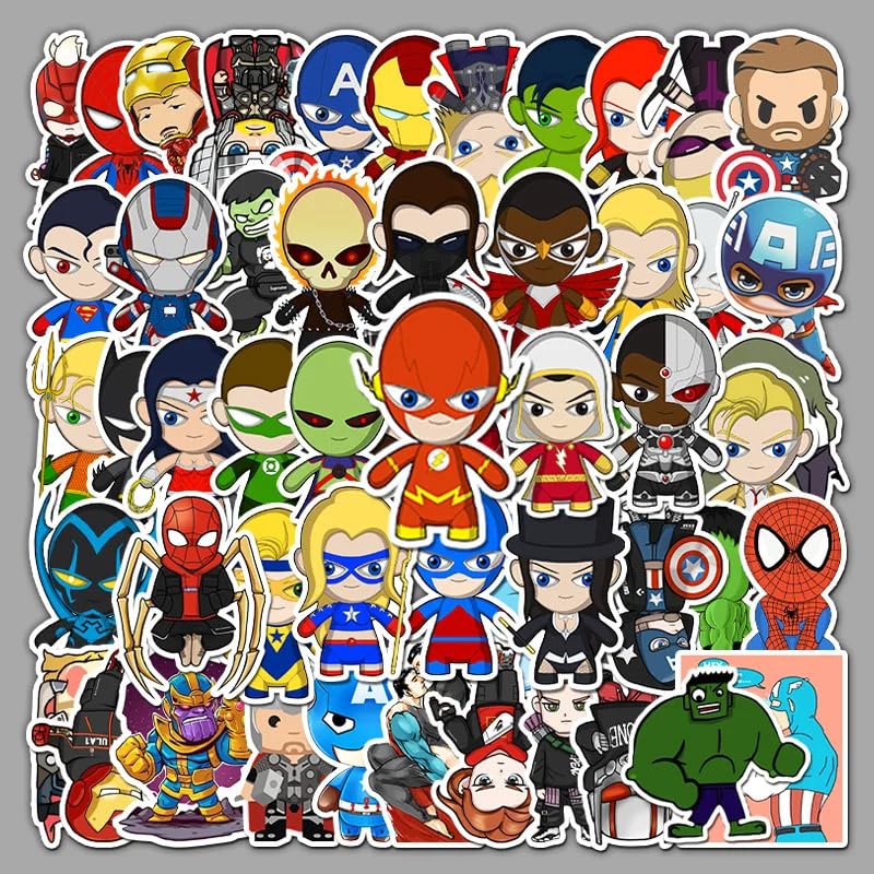 Marvel Vinyl Stickers | 50 Pieces | Reusable | Good for Laptop, MacBook, Mobile Phone, Refrigerator, Notebook, Closet | Waterproof Stickers |