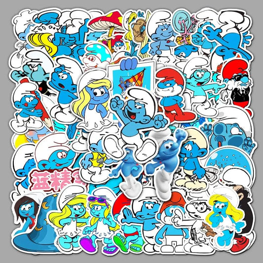 Smurfs Vinyl Stickers | 50 Pieces | Reusable | Good for Laptop, MacBook, Mobile Phone, Refrigerator, Notebook, Closet | Waterproof Stickers |