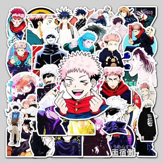 Jujutsu Kaisen Vinyl Stickers | 50 Pieces | Reusable | Good for Laptop, MacBook, Mobile Phone, Refrigerator, Notebook, Closet | Waterproof Stickers |