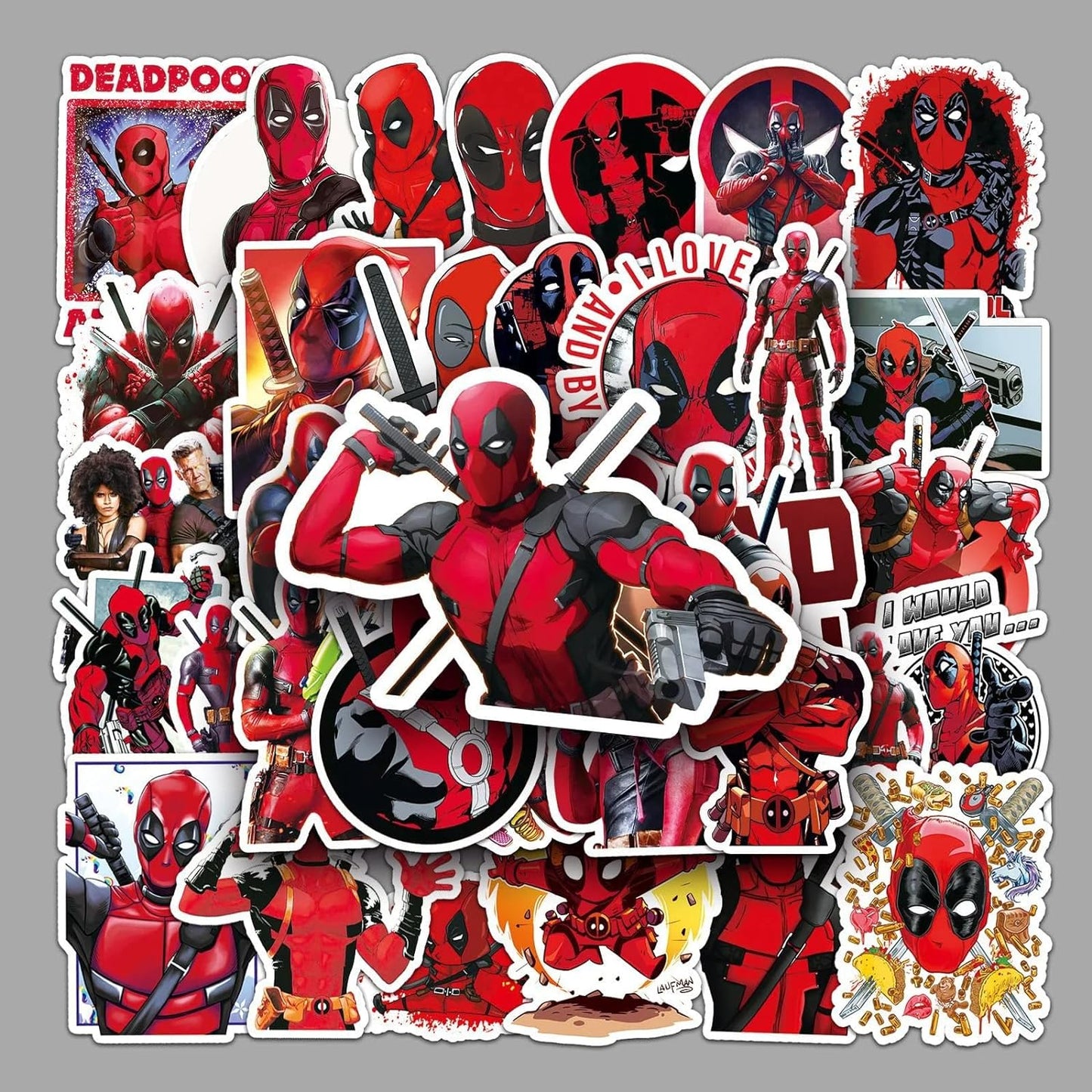 Deadpool Vinyl Stickers | 50 Pieces | Reusable | Good for Laptop, MacBook, Mobile Phone, Refrigerator, Notebook, Closet | Waterproof Stickers |