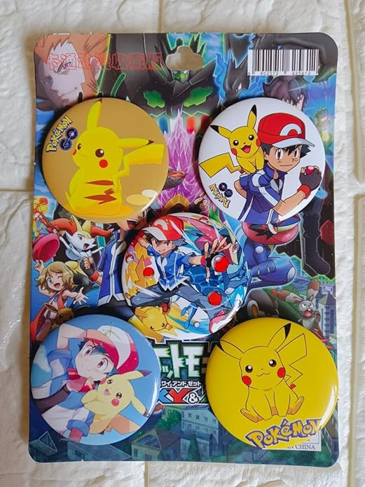 Pikachu Design B Anime Inspired Matte Laminated Anti-Scratch Badges | Size 58 mm |Pack of 5 |