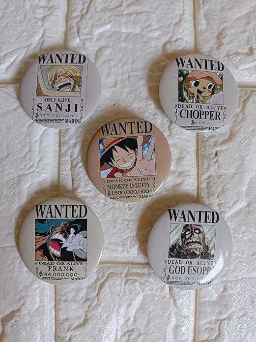 One Piece Wanted Anime Inspired Matte Laminated Anti-Scratch Badges | Size 58 mm |Pack of 5 |