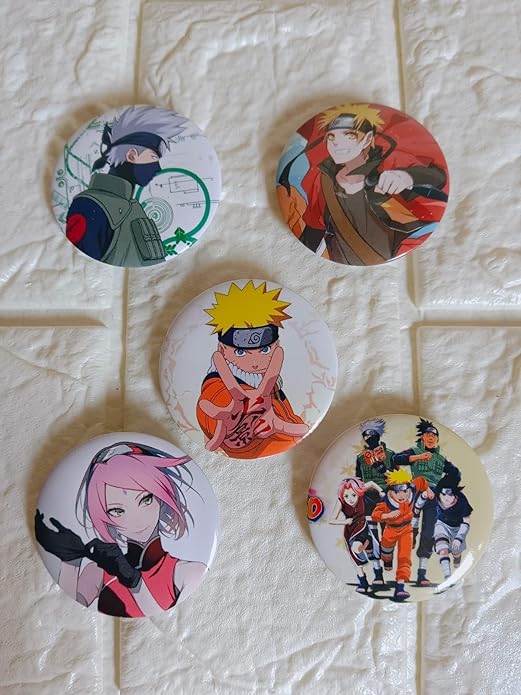 Naruto Anime Inspired Matte Laminated Anti-Scratch Badges | Size 58 mm |Pack of 5 |