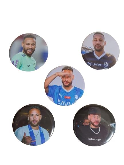 Neymar Jr Football Inspired Matte Laminated Anti-Scratch Badges | Size 58 mm |Pack of 5 |