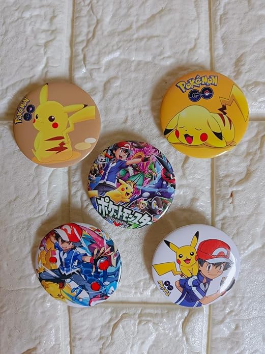 Pikachu Design A Anime Inspired Matte Laminated Anti-Scratch Badges | Size 58 mm |Pack of 5 |