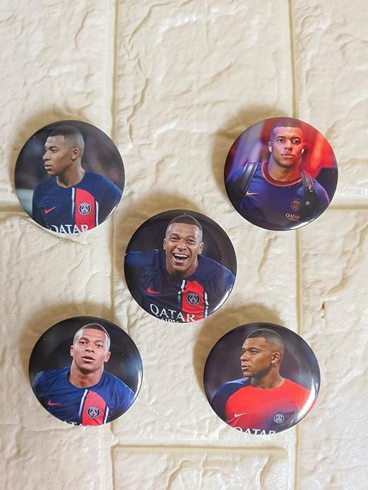 M Bappe Football Inspired Matte Laminated Anti-Scratch Badges | Size 58 mm |Pack of 5 |