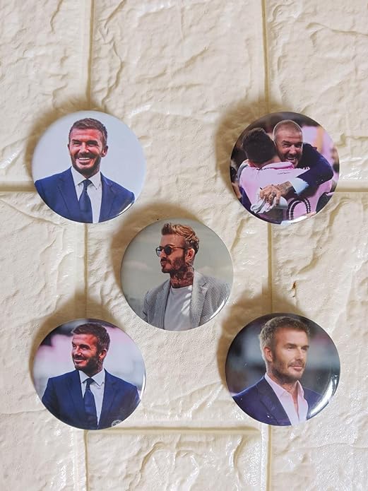 David Beckham Football Inspired Matte Laminated Anti-Scratch Badges | Size 58 mm |Pack of 5 |