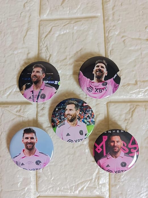 Messi in Miami Jersy Football Inspired Matte Laminated Anti-Scratch Badges | Size 58 mm |Pack of 5 |