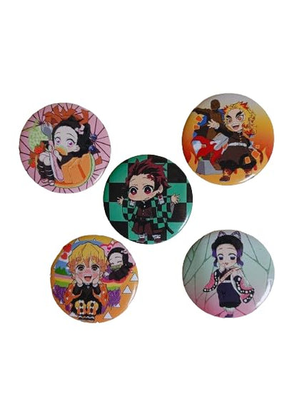 Demon Slayer Design A Anime Inspired Matte Laminated Anti-Scratch Badges | Size 58 mm |Pack of 5 |