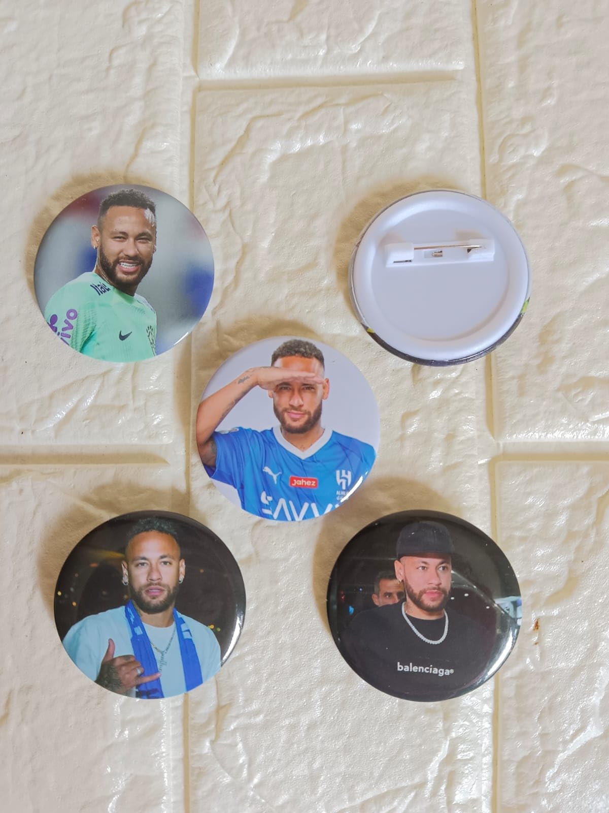 Neymar Jr Football Inspired Matte Laminated Anti-Scratch Badges | Size 58 mm |Pack of 5 |