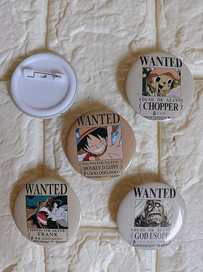 One Piece Wanted Anime Inspired Matte Laminated Anti-Scratch Badges | Size 58 mm |Pack of 5 |