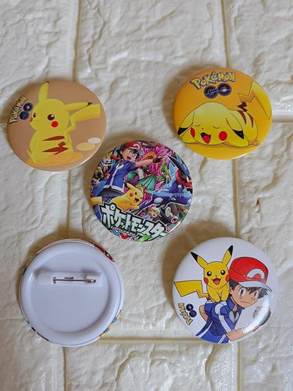 Pikachu Design A Anime Inspired Matte Laminated Anti-Scratch Badges | Size 58 mm |Pack of 5 |