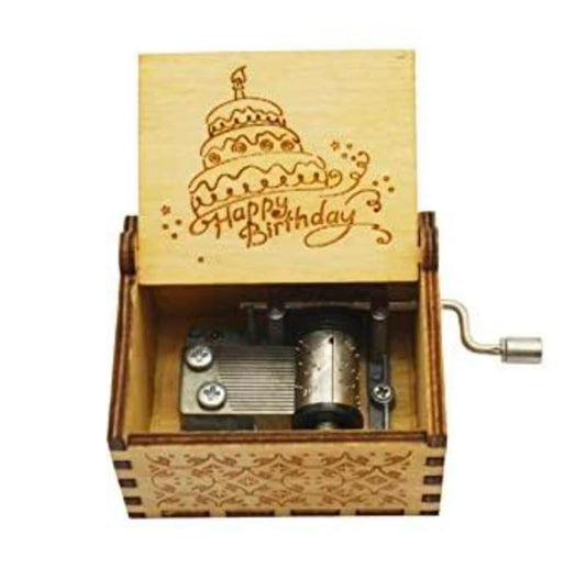 Happy Birthday Wooden Vintage Hand Crank Music Box - Engraved Music Box Kids Toy Desk Decoration