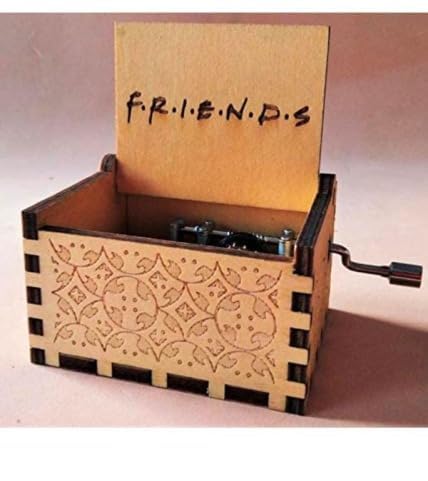 Friends Logo Wooden Vintage Hand Crank Music Box - Engraved Music Box Kids Toy Desk Decoration