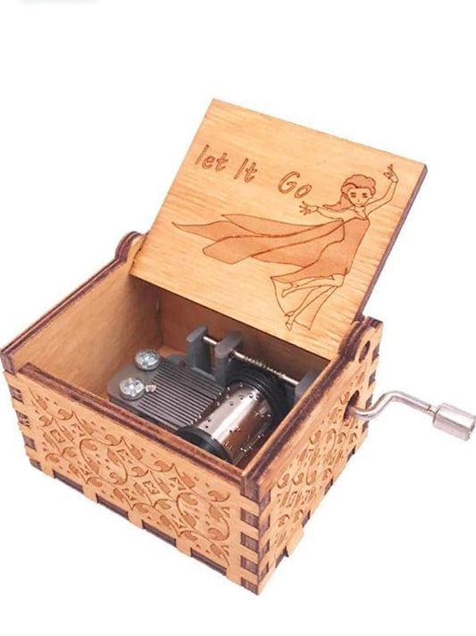 Let It Go "Frozen Wooden Vintage Hand Crank Music Box - Engraved Music Box Kids Toy Desk Decoration