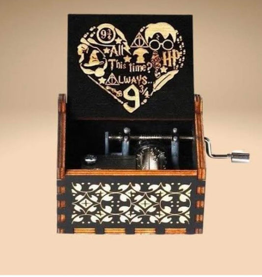 HP Theme "Heart Design - All This Time Wooden Vintage Hand Crank Music Box - Engraved Music Box Kids Toy Desk Decoration