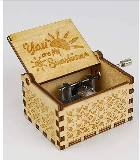 You are My Sunshine Wooden Vintage Hand Crank Music Box - Engraved Music Box Kids Toy Desk Decoration-copy